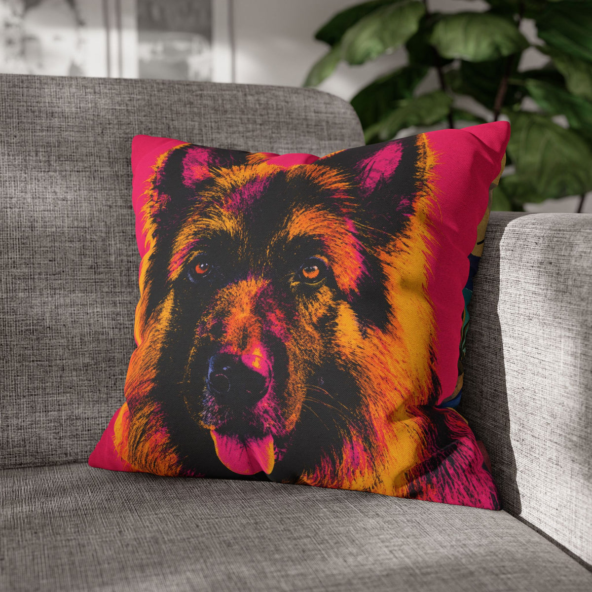 Pop Art German Shepherd Pillowcase — Vibrant Neon Dog Throw Pillow Cover