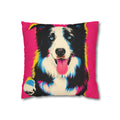 Pop Art Border Collie Pillowcase — Vibrant Pink Dog Accent Pillow