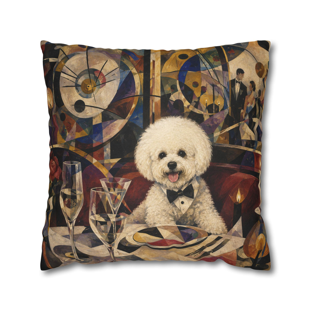 Bichon Frise Dinner Party Decorative Pillowcase