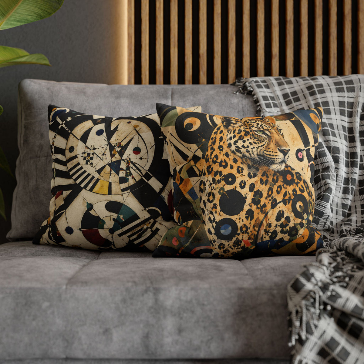 Leopard Art Decorative Pillowcase — Retro Abstract Wildlife Throw Pillow Cover