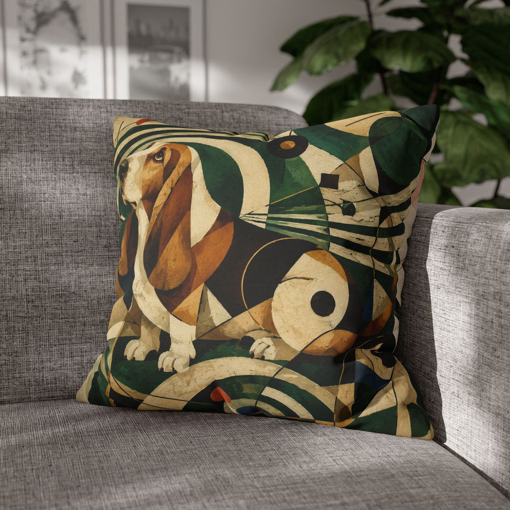 Abstract Basset Hound Decorative Pillowcase — Modern Geometric Dog Art Cushion Cover