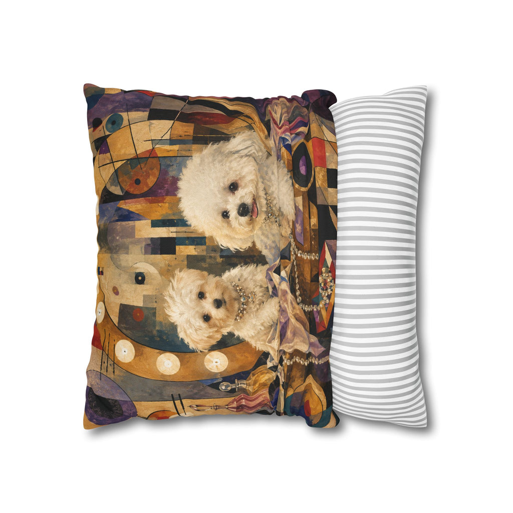 Decorative Pillowcase — Playful Bichon Frise Dogs on Colorful Abstract Background