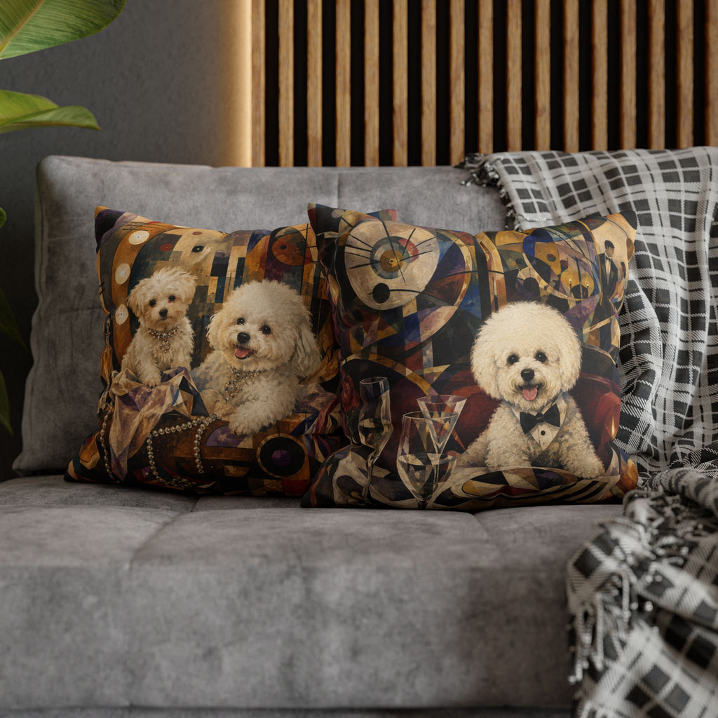 Bichon Frise Art Pillowcase - Retro Cocktail Party Decorative Throw Pillow Cover