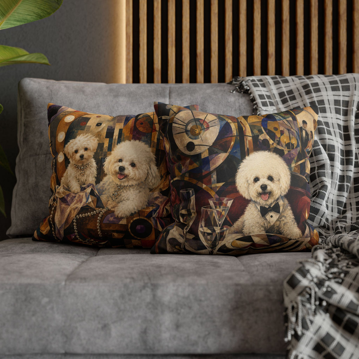 Bichon Frise Art Pillowcase - Retro Cocktail Party Decorative Throw Pillow Cover