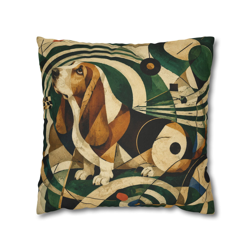 Abstract Basset Hound Decorative Pillowcase — Modern Geometric Dog Art Cushion Cover