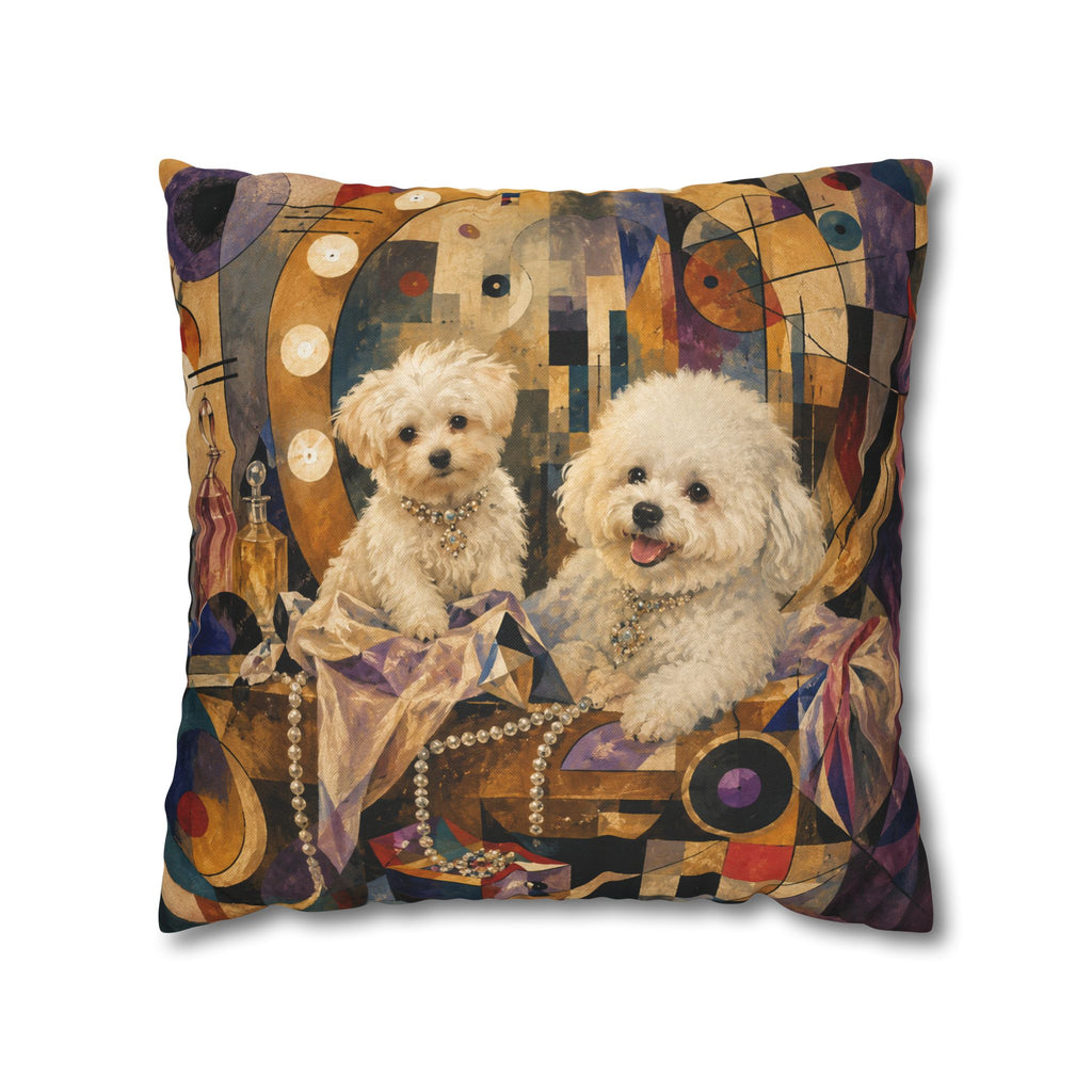 Decorative Pillowcase — Playful Bichon Frise Dogs on Colorful Abstract Background