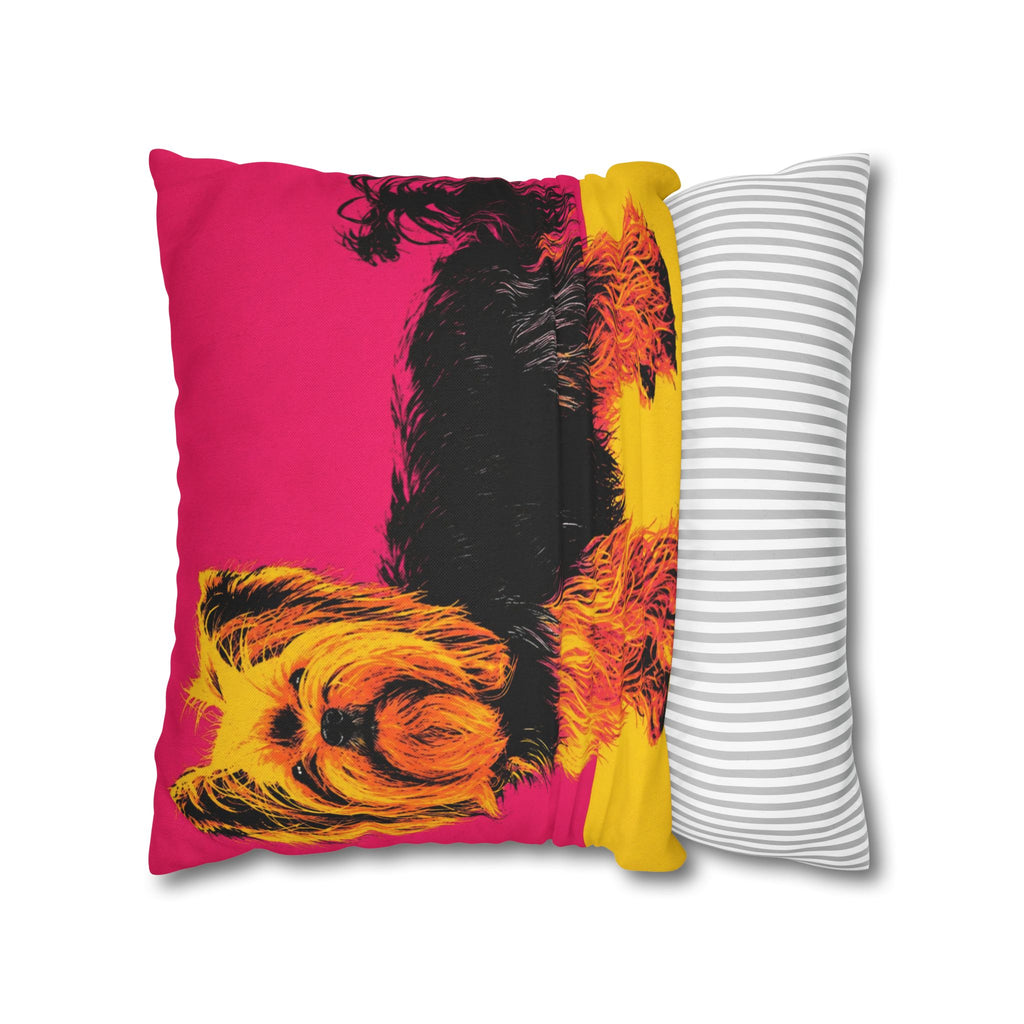 Pop Art Yorkie Throw Pillowcase — Colorful Yorkshire Terrier Accent Pillow