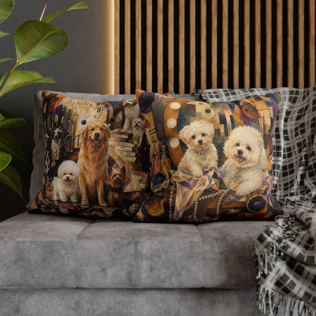 Decorative Pillowcase — Playful Bichon Frise Dogs on Colorful Abstract Background