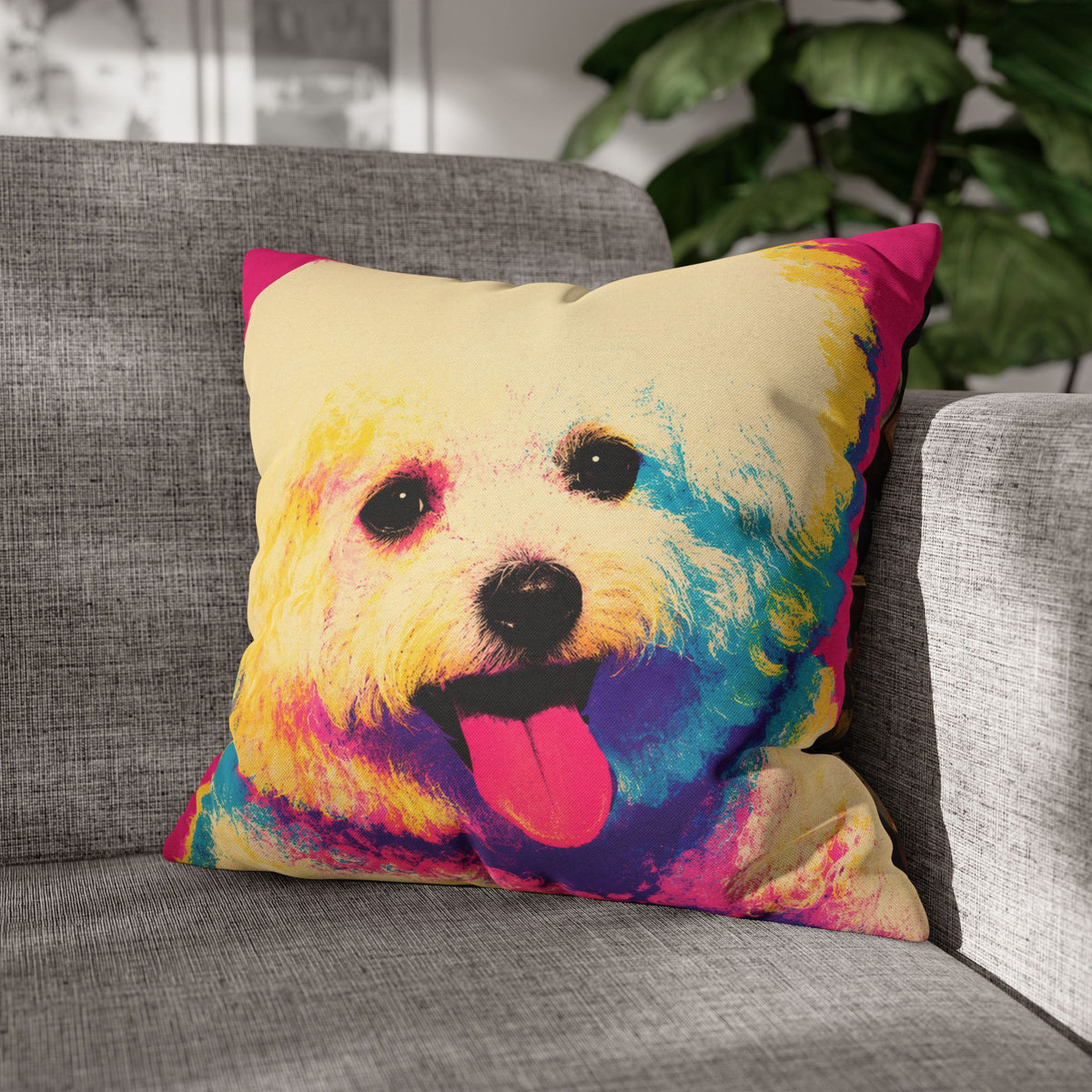 Colorful Pop Art Bichon Pillowcase - Vibrant Dog Accent Pillow