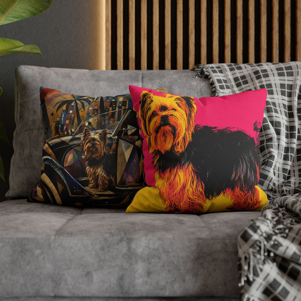 Pop Art Yorkie Throw Pillowcase — Colorful Yorkshire Terrier Accent Pillow