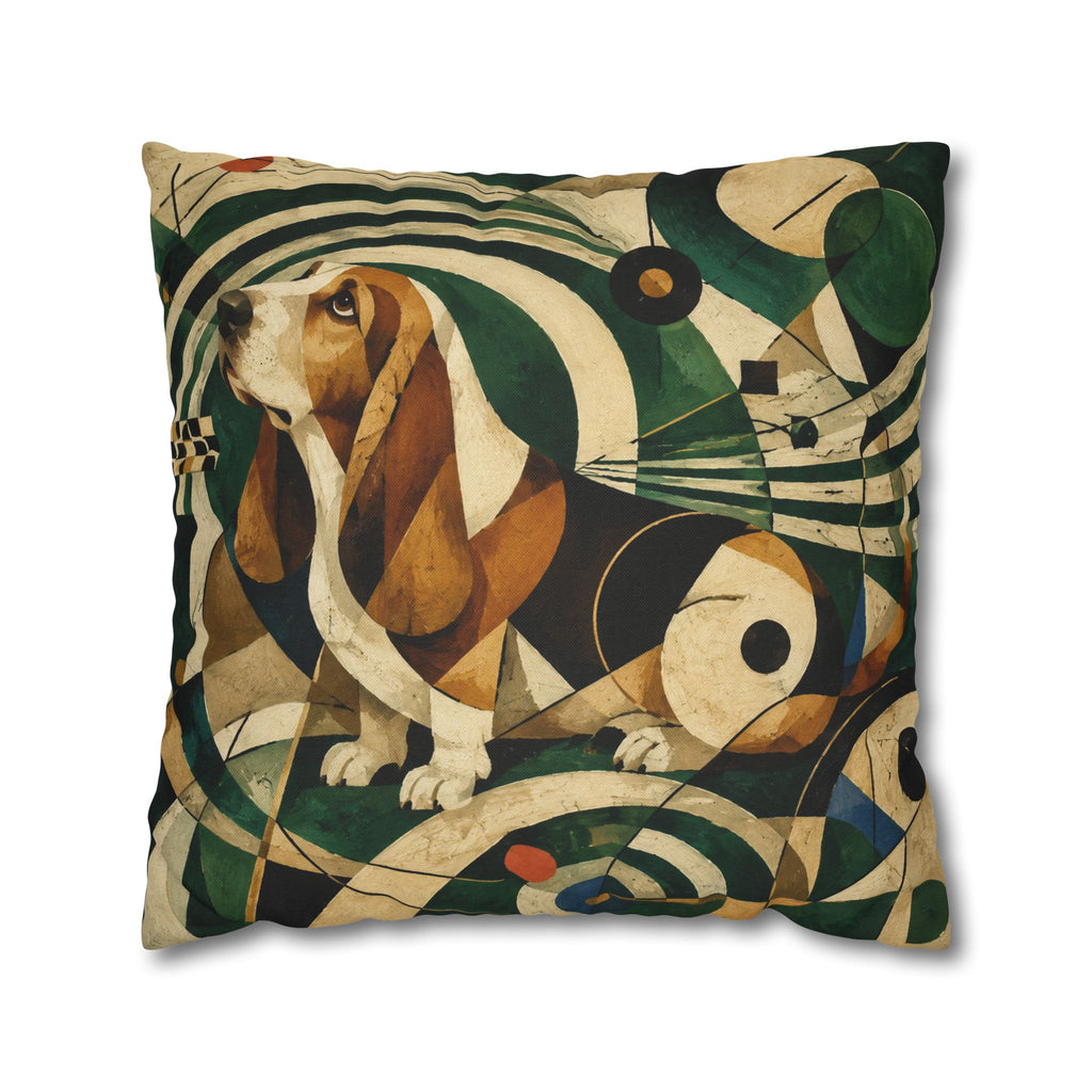 Abstract Basset Hound Decorative Pillowcase — Modern Geometric Dog Art Cushion Cover