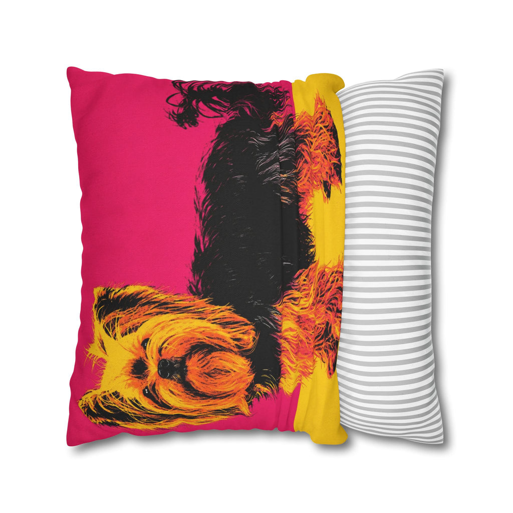 Pop Art Yorkie Throw Pillowcase — Colorful Yorkshire Terrier Accent Pillow