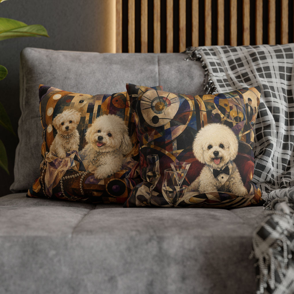 Bichon Frise Art Pillowcase - Retro Cocktail Party Decorative Throw Pillow Cover