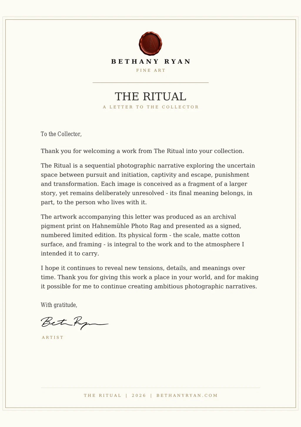 Sacrifice-The Ritual — A letter from the artist