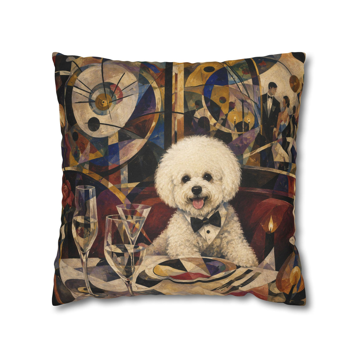 Bichon Frise Art Pillowcase - Retro Cocktail Party Decorative Throw Pillow Cover