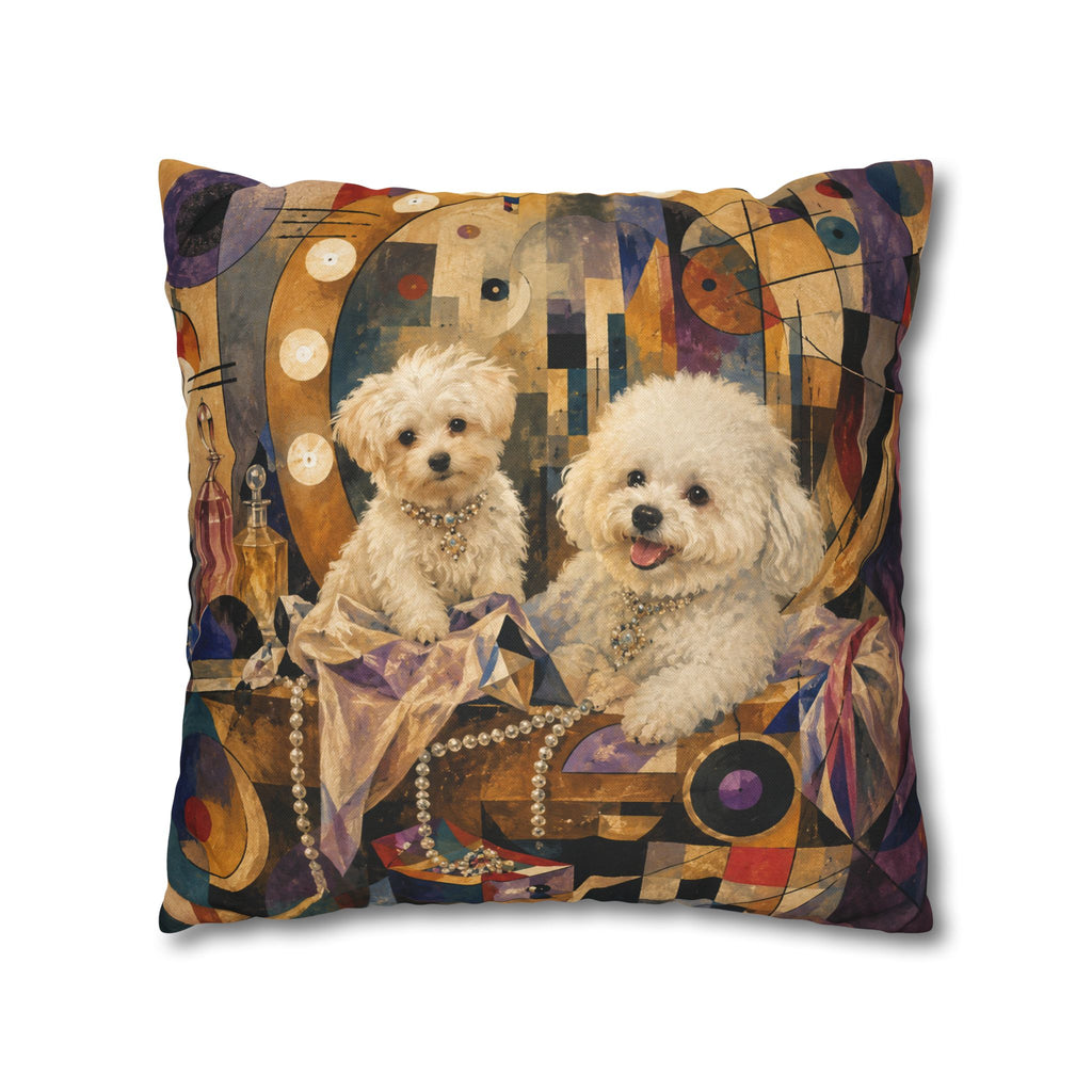 Bichon Frise Art Pillowcase - Retro Cocktail Party Decorative Throw Pillow Cover