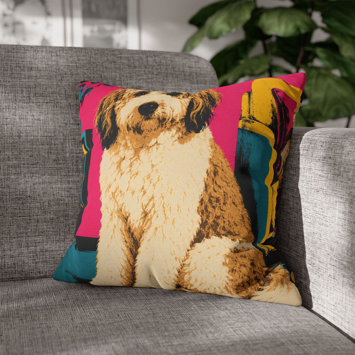 Pop Art Dog Pillowcase - Colorful Doodle Dog Decorative Throw Pillow Cover
