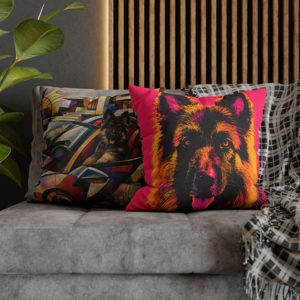 Pop Art German Shepherd Pillowcase — Bold Neon Dog Throw Pillow Cover