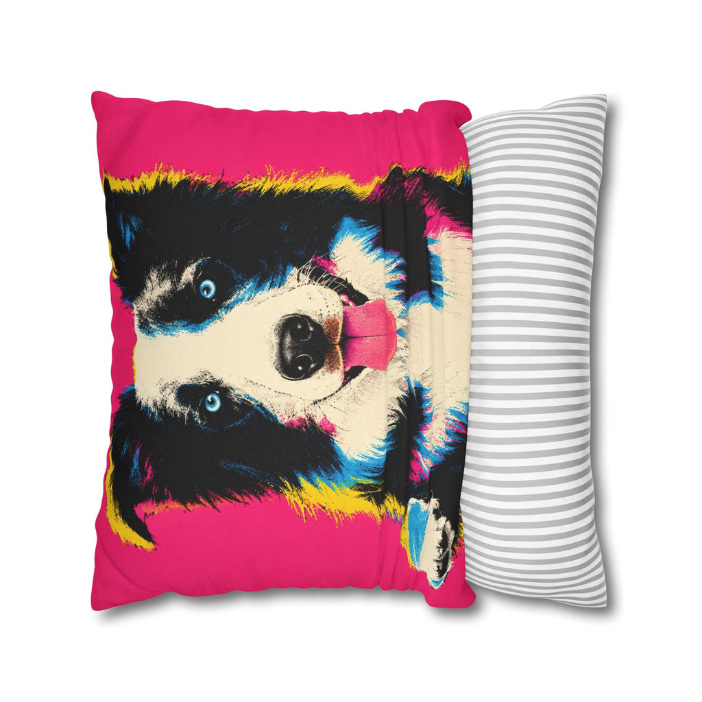 Pop Art Border Collie Pillowcase — Vibrant Pink Dog Accent Pillow