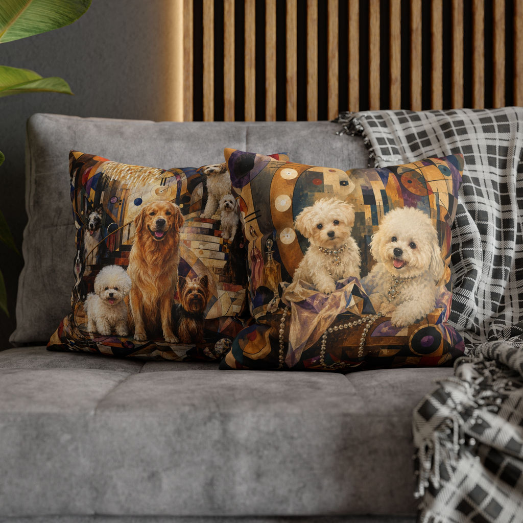 Decorative Pillowcase — Playful Bichon Frise Dogs on Colorful Abstract Background