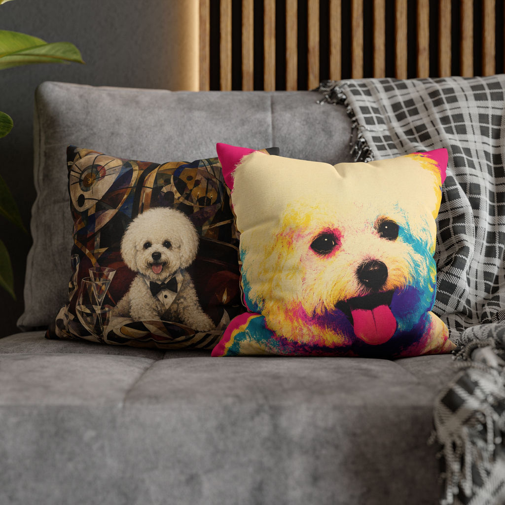Colorful Pop Art Bichon Pillowcase - Vibrant Dog Accent Pillow