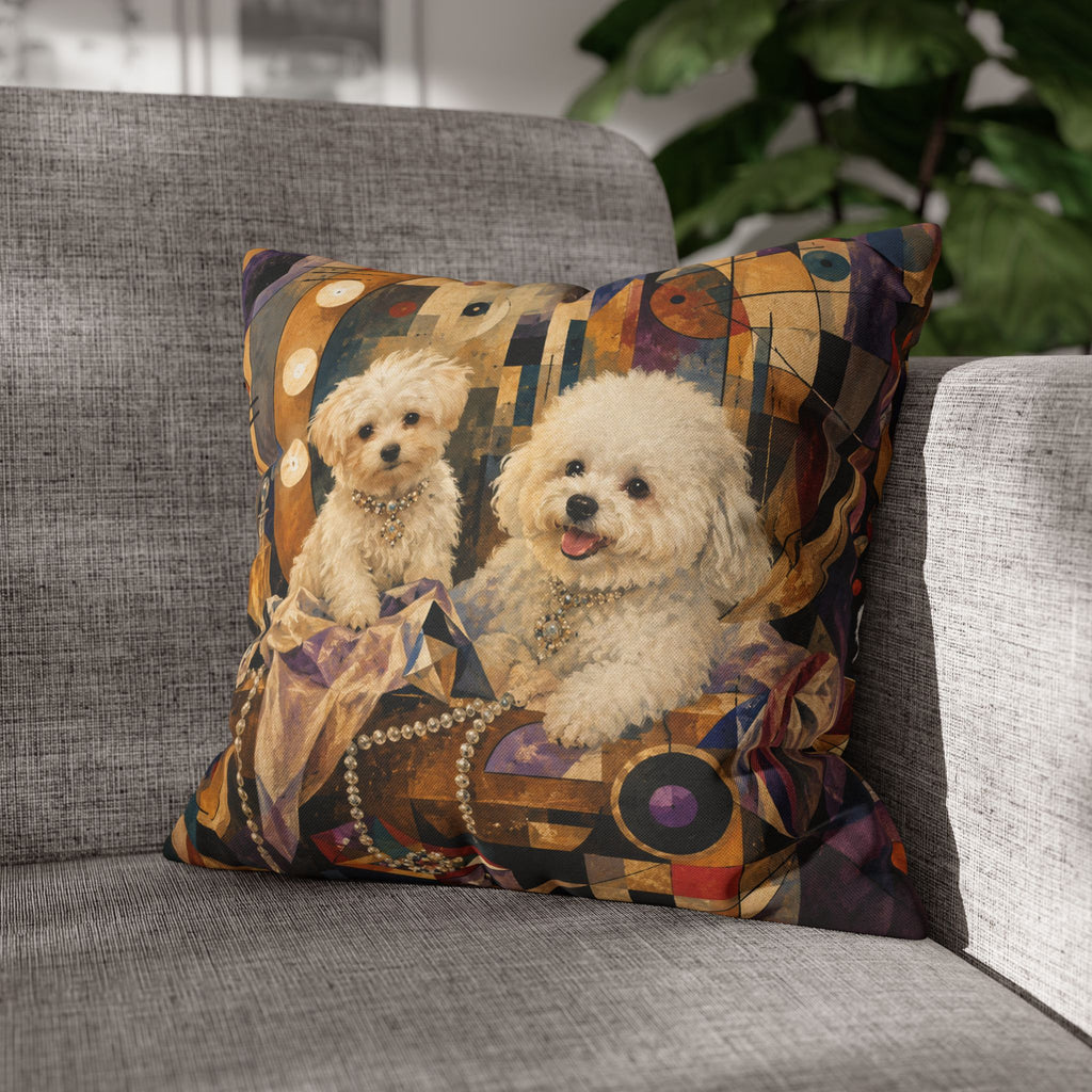 Decorative Pillowcase — Playful Bichon Frise Dogs on Colorful Abstract Background