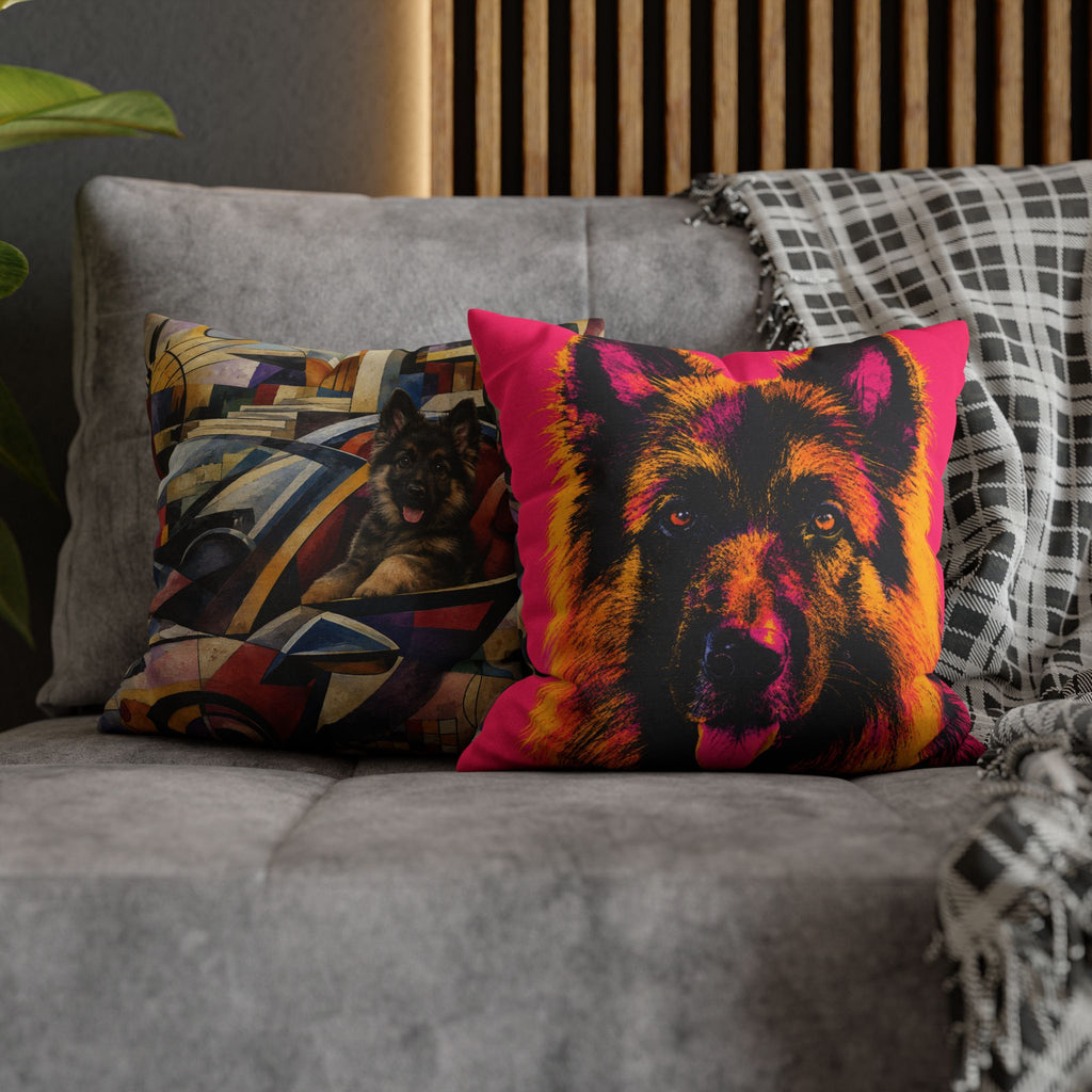 Pop Art German Shepherd Pillowcase — Bold Neon Dog Throw Pillow Cover