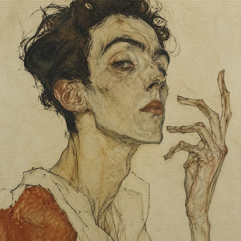 Angular Portrait with Raised Hand