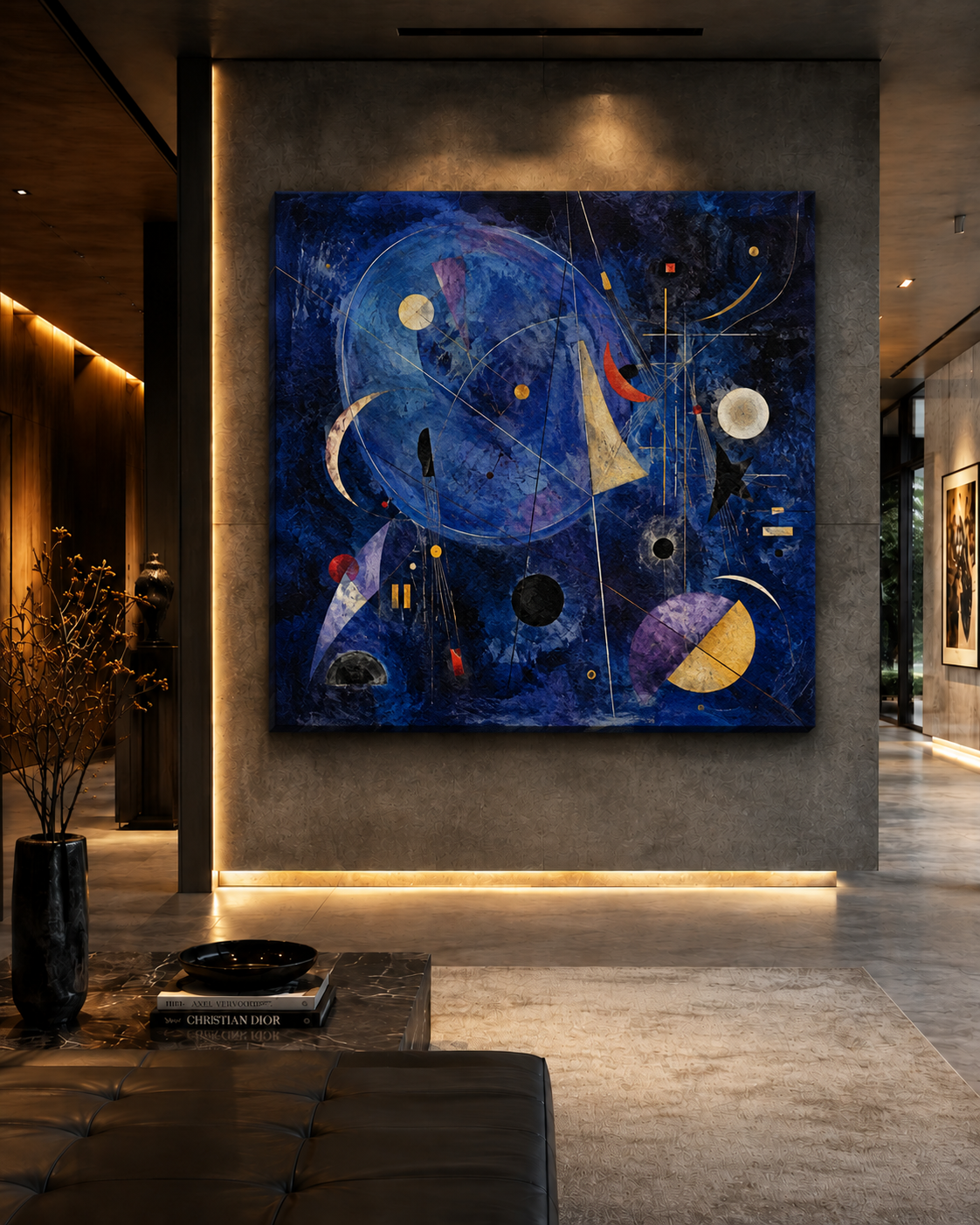 Blue Orbit Nocturne — unframed mirror-wrap stretched canvas mockup