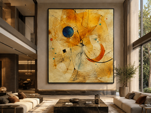 Amber Suspension a Quiet Symphony — black floating frame mockup