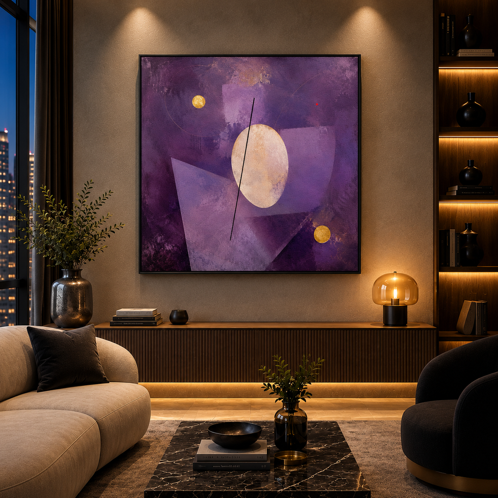 Violet Silence in Gold and Ivory — black floating frame mockup