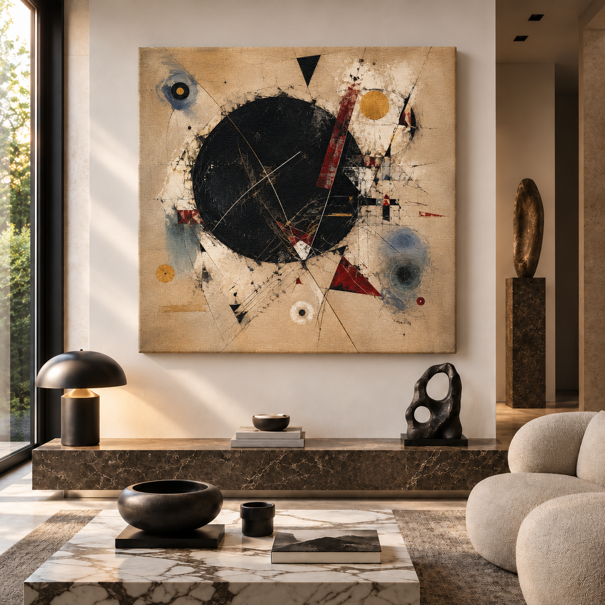 Black Rhythm in Linen and Gold — unframed mirror-wrap stretched canvas mockup