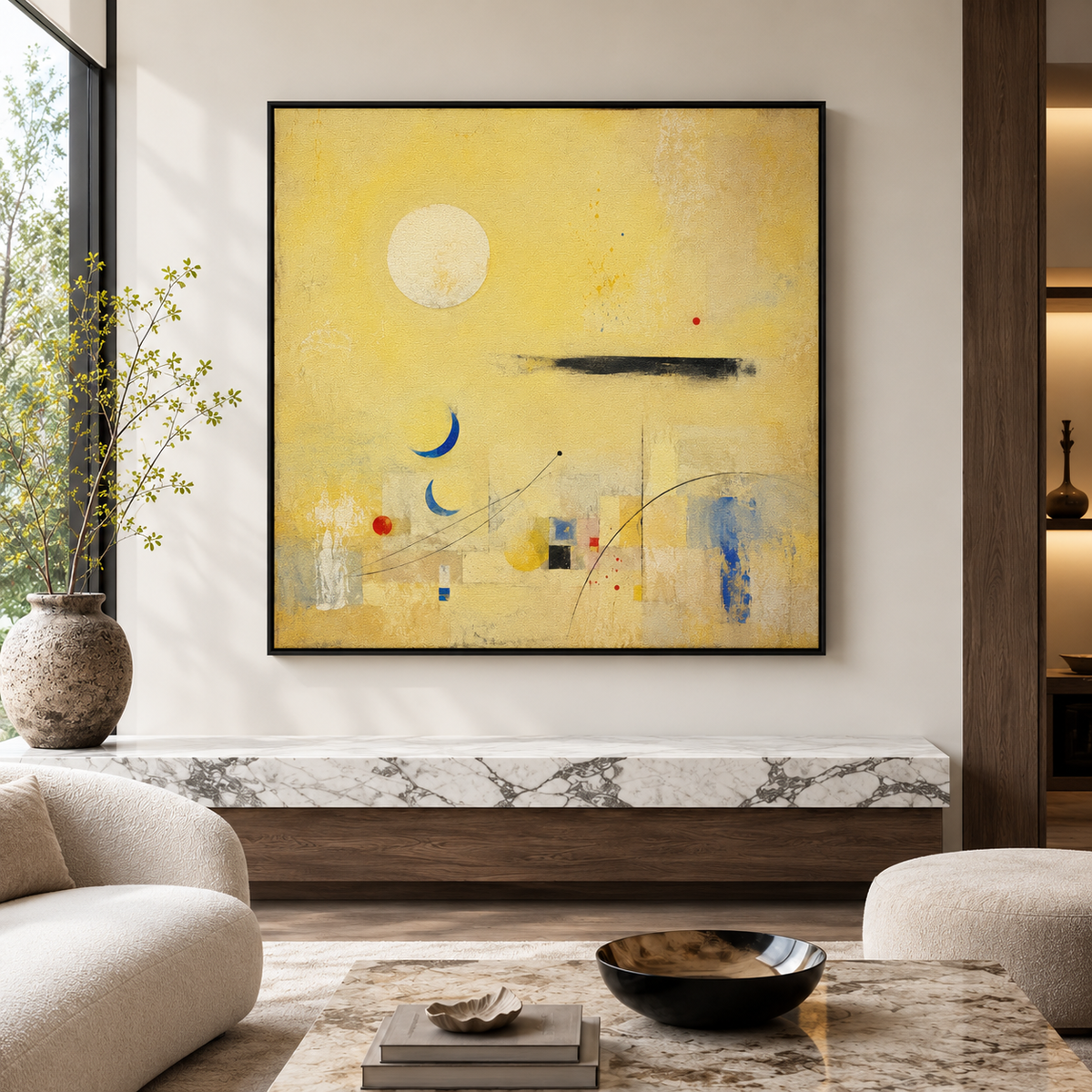 Yellow Silence with Hidden Rhythm — black floating frame mockup
