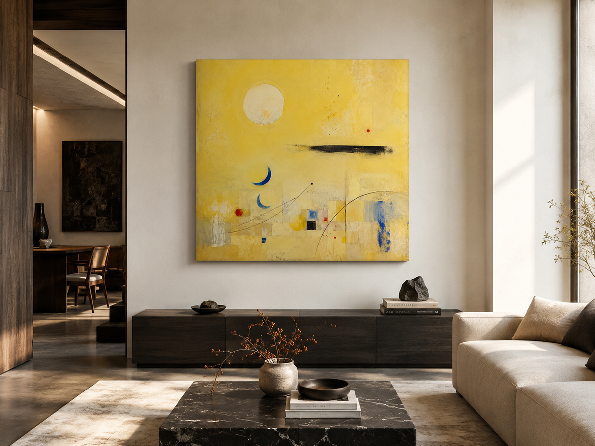 Yellow Silence with Hidden Rhythm — unframed mirror-wrap stretched canvas mockup