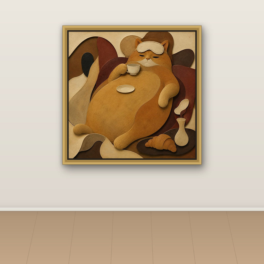 Biomorphic orange tabby with coffee