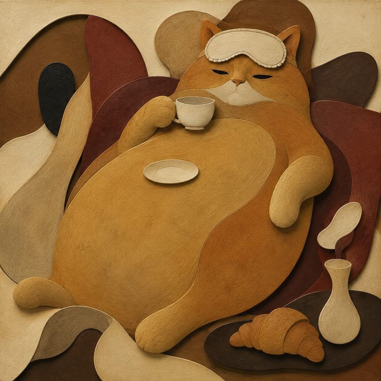 Biomorphic orange tabby with coffee