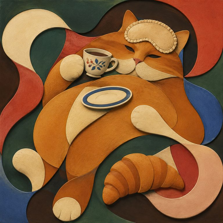 Joyful orange cat in biomorphic relief