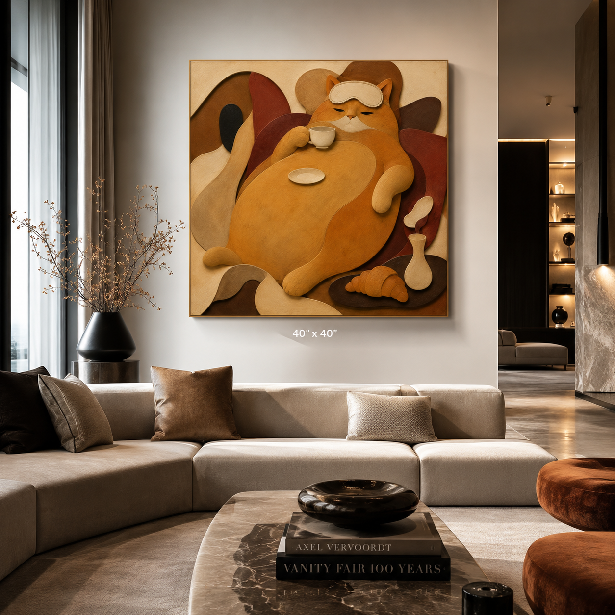 Biomorphic orange tabby with coffee