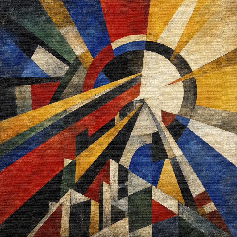 Mechanical Dawn in Cubo-Futurist Geometry