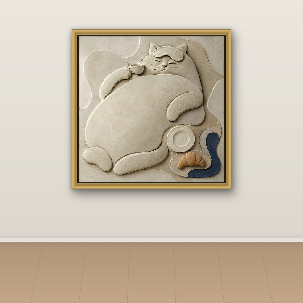Monumental Sleepy Cat in Relief