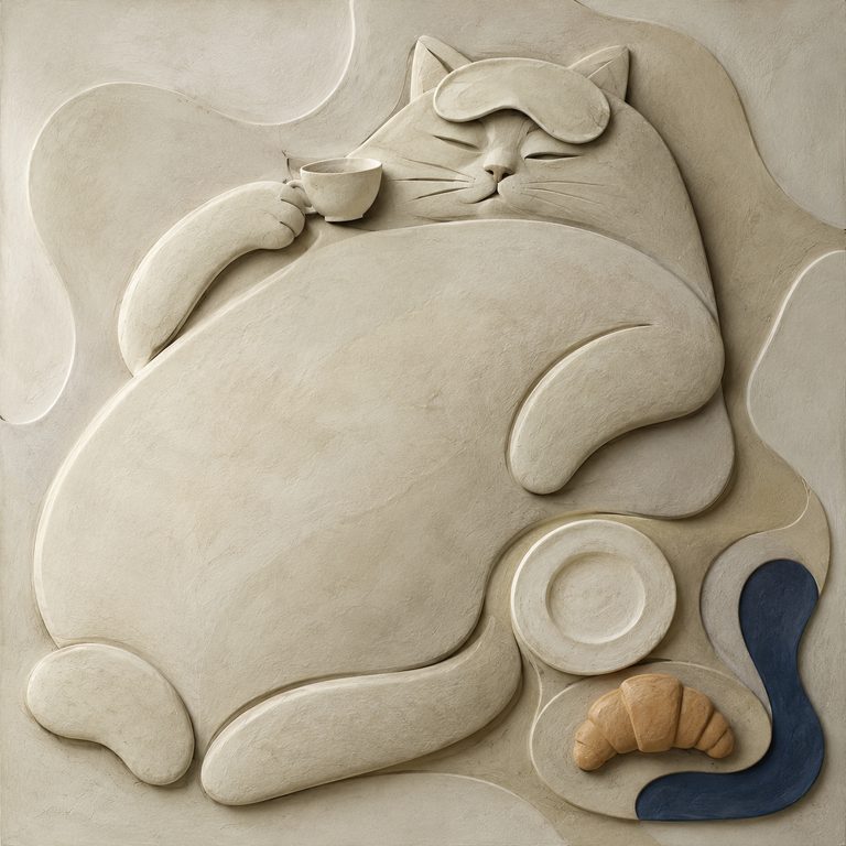 Monumental Sleepy Cat in Relief