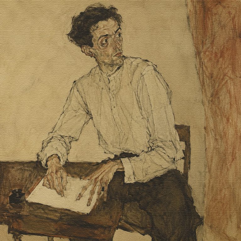 Poet poised over a blank page