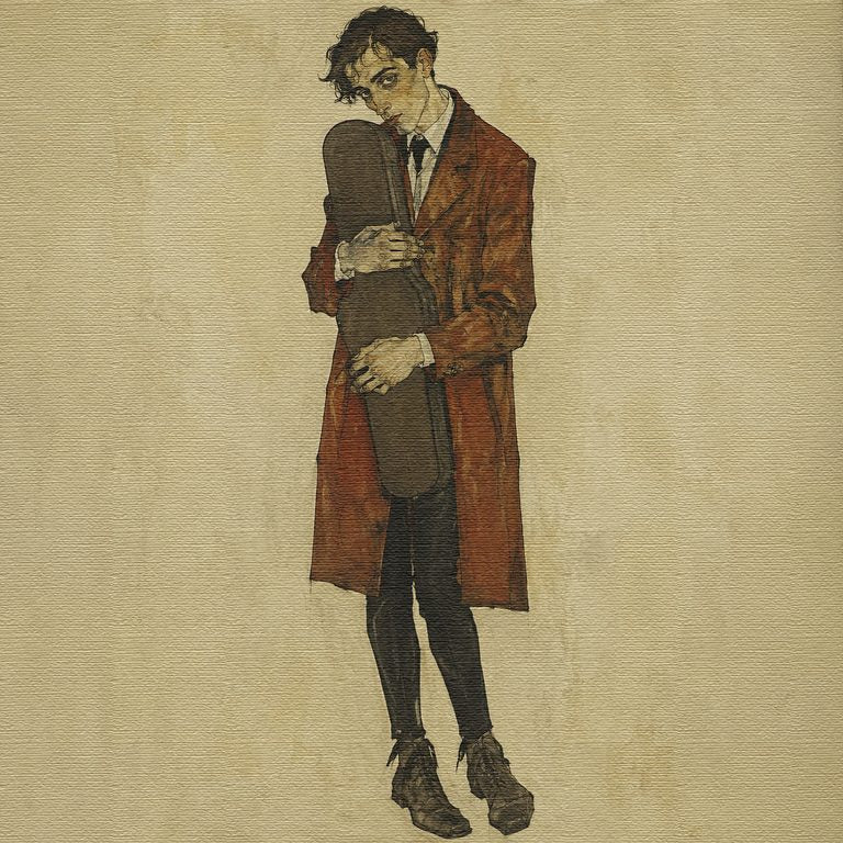 Solitary Violinist with a Closed Case