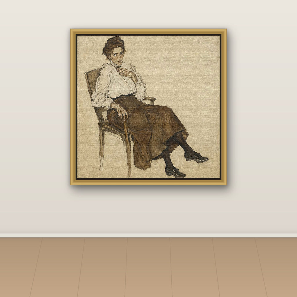 Wary Woman in a Wooden Armchair