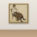 Wary Woman in a Wooden Armchair